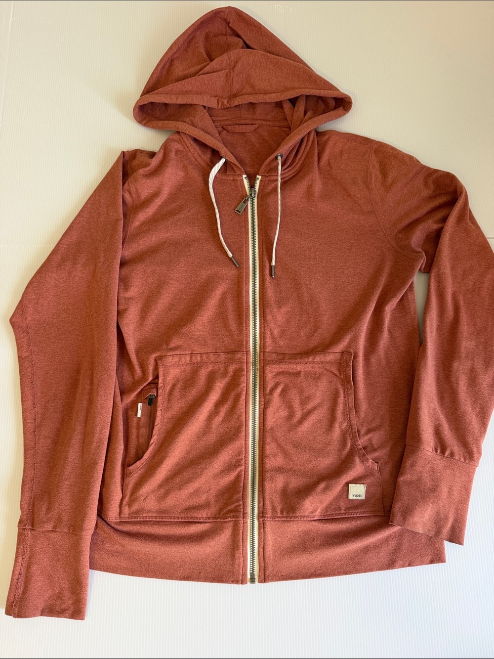 Vuori Women’s Full Zip Hooded Performance Hoodie Rust Heather Size M